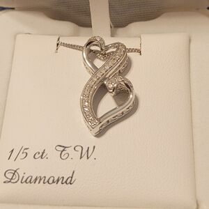 LA Designer IN Sterling Silver Natural Diamond Studded Two Hearts Pendant 925
